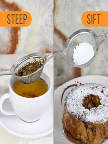 1 pieza Espumadera de acero inoxidable con diseño de malla densa, tamiz de harina de gran tamaño, apto para freír aceite, tamizar harina, filtrar sopa, eliminar residuos, hornear, cocina, freidora, encimera, área de horneado, borde de olla, adecuado para cocina en casa, entusiastas de la fritura, expertos en repostería, cocinas de restaurantes, organización de la cocina - Multicolor - Ver 4
