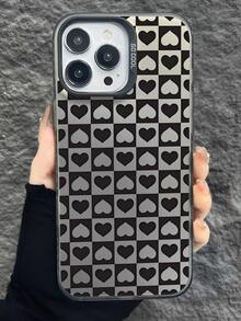1 pieza Funda de teléfono a prueba de golpes con patrón de arte de píxeles en blanco y negro lleno de amor y expresión de amor, compatible con Apple 17, 16, 15, 14, 13, 12, 11 Pro Max, compatible con la serie - Multicolor - Ver 2