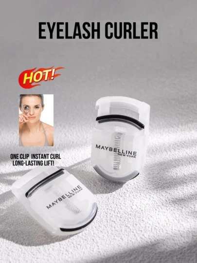 Maybelline Portable Eyelash Curler, One-Click Curl, Long-Lasting Curl, Wide Angle Design, Half Palm Size, Soft Silicone Pad, Includes Replacement Pad, Easy To Operate, Even Beginners Can Easily Create Natural Curly Charming Eyes, An Essential Makeup Item For Daily Use.