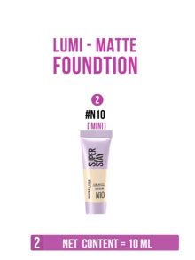 Maybelline Kem nền LUMI-MATTE #N10 Ivory 35ml/10ml, nhẹ hơn 54% so với kem nền thông thường, công thức mỏng nhẹ và lâu trôi, công nghệ tạo màng 3D đột phá tạo hiệu ứng lưới mỏng nhẹ (chống thấm nước và mồ hôi), mang lại vẻ rạng rỡ tự nhiên, không gây cảm giác dày cộm và tông màu lạnh, nuôi dưỡng da sau khi tẩy trang, che phủ khuyết điểm hiệu quả, phù hợp với tông da trung tính đến sáng, quy trình trang điểm 3 bước đơn giản cho vẻ ngoài hoàn hảo suốt cả ngày, lý tưởng cho trang điểm hàng ngày, công thức thân thiện với da. - Kem nền Maybelline Teint Idole Ultra Wear N10 - Xem 12
