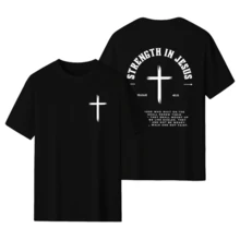 Christian Jesus Faith Overcomes Fear Bible Scripture Short Sleeve Men's Fabric Street Fashion T-Shirt Casual Street Sports Shirt Cyberpunk Style Fashion Summer 202 Men's Top Short Sleeves - 黑色 - 查看 1