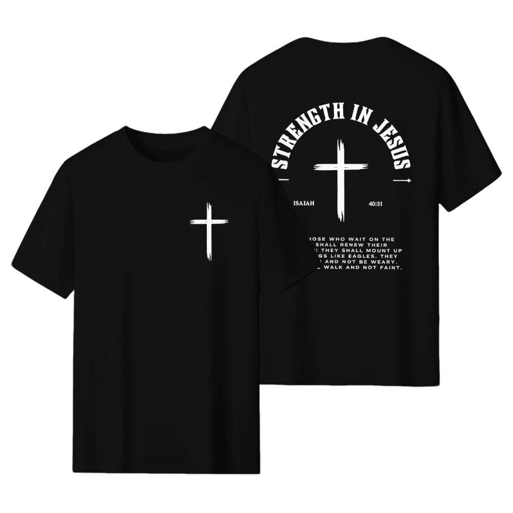 Christian Jesus Faith Overcomes Fear Bible Scripture Short Sleeve Men's Fabric Street Fashion T-Shirt Casual Street Sports Shirt Cyberpunk Style Fashion Summer 202 Men's Top Short Sleeves - 黑色 - 查看 1