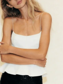 Women's Summer Tops Spaghetti Strap Backless Casual Outfits Sleeveless Shirts Slim Fit Peplum Tank Top Going Out  Outfit - 白色 - 查看 3