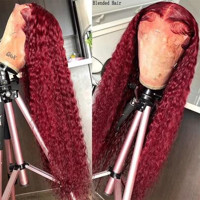 13X4 Lace Frontal Wig For Women Deep Wave 99J Burgundy Color Blended Hair Preplucked With Baby Hair Soft Hair Cosplay Daily Party