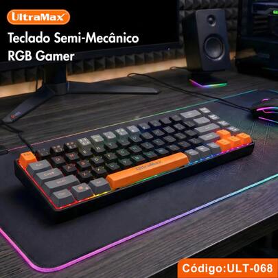 Teclado Gamer Semi-Mecânico RGB UltraMax ULT-068 Padrão ABNT2 USB Anti-ghosting 65%