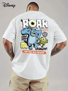 Disney Monsters, Inc. Men's T-Shirt With A "Roar" Print On The Back. Casual Wear, Perfect For Summer, Fun T-Shirt, Playful Design, Durable Stitching, Easy Care, Printed Top, Pullover Style, For Adult Men, Makes A Great Gift. - 白色 - 查看 2