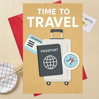 1张趣味礼品卡“旅行时间到”，送给热爱冒险的人，非常适合度假、旅行和短途旅行，是探险家和旅行爱好者的理想之选。