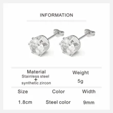 一对不锈钢锆石耳钉，百搭优雅简约不褪色耳环，闪亮个性耳环，男女日常佩戴皆宜 - 銀色 - 查看 16