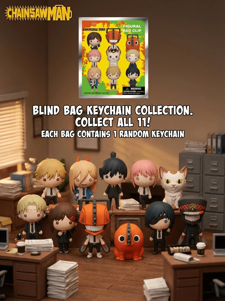 Crunchyroll 电锯人正版盲盒钥匙扣（1个）- 3D泡沫人偶盲盒神秘盒人偶包夹&挂件拉链钥匙圈背包配件收藏礼品-电锯人电次、阿基、真纪真、喵喵、岸边小红、波奇塔、姬野、武士刀人 - 彩色 - 查看 1