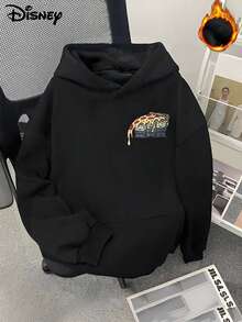 Disney KEEP YOUR EYES  Printed Heavyweight Long-Sleeved Hooded Sweatshirt, Perfect For Autumn And Winter, Versatile And Casual, Suitable For Any Occasion - 黑色 - 查看 2