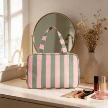 A Large Striped Cosmetic Bag, Perfect For Business Trips And Travel, With A Top Handle, Can Be Given As A Gift To Family And Friends - Multicolor - View 4