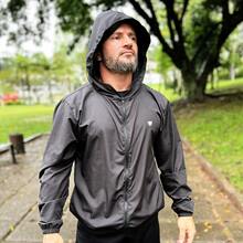 Men's Waterproof Windbreaker Jacket With Hood - Black - View 5