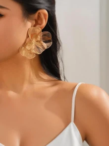 2pcs/Set Elegant Geometric Hollow Metal Flower Charm Jewelry Earrings, Luxurious & Chic, Suitable For Wedding, Party, Vacation, Casual, Street Style, Women & Couples, Holiday, Birthday, Versatile Earring Gift - Earring - View 4