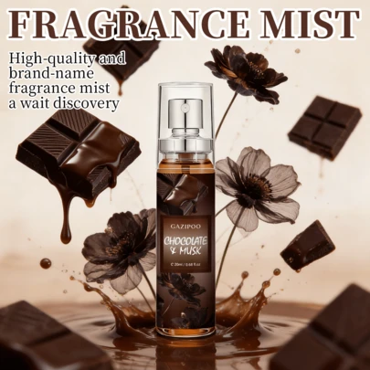 20毫升巧克力麝香女士香氛喷雾，蕴含香草、黑巧克力、麝香、肉桂和玫瑰琥珀香调，小巧瓶身方便携带，持久浪漫的香气，适合工作、学习、约会和用餐等各种场合，是节日送礼的绝佳选择。