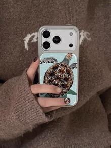 2026新款电镀树脂银边韩版独特简约清新海龟图案优雅手机壳，适用于苹果17/16/15/14/13/12/11英寸机型 - 彩色 - 查看 4