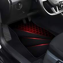 4pcs Set Red & Black Geometric 2D Line Pattern Car Floor Mats, Suitable For All Seasons, Fashionable , Easy To Clean, Fits All Car Models, Great Gift - Multicolor - View 5