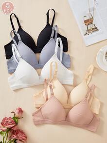 5pcs/Set Women Comfortable Seamless Wireless Striped Bras - Multicolor - View 4