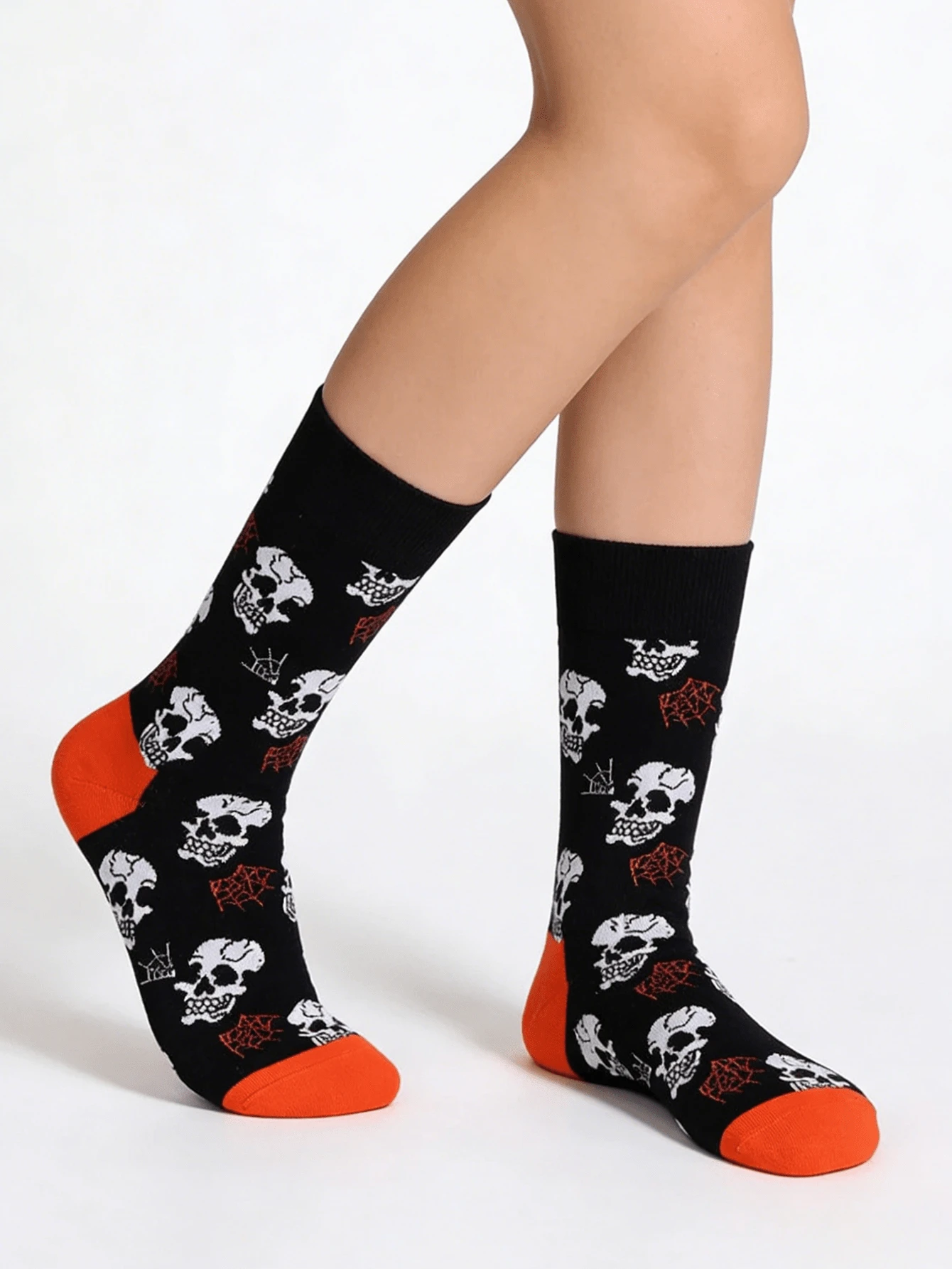 1/2/3双装随机万圣节元素南瓜、幽灵、骷髅印花男女通用中筒袜，适合万圣节主题派对、街头游行、角色扮演服装 - 彩色 - 查看 1