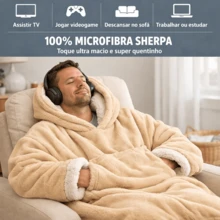 Cobertor com Mangas Sherpa Casa Dona Super Quentinho e Macio para Relaxar no Frio - Bege - Visão 6