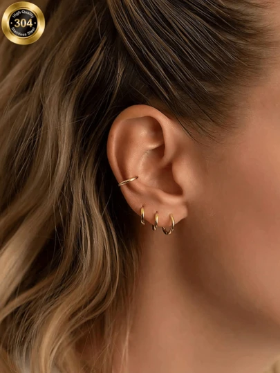 3 Pairs Stainless Steel Earring Set, Fashion Earrings, Gift For Women, Festival Accessories, Gift For Men, Earring Set, Summer Earrings