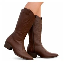 Women's Western Texan Country Rodeo Boots, High Top, Elongated Toe. - Café integral - Ver 11