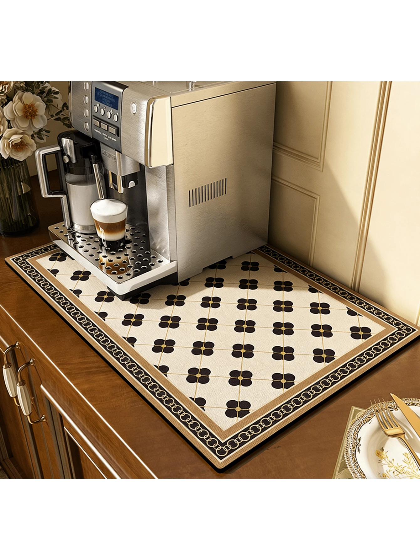 1 tấm lót cốc cà phê - Che giấu vết bẩn, đế cao su thấm hút, nhanh khô, thích hợp cho mặt bàn bếp, quầy cà phê, giá phơi chén đĩa, tương thích với máy pha cà phê, bình pha cà phê kiểu Pháp, máy pha cà phê espresso. - Nhiều màu - Xem 1