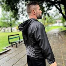 Men's Waterproof Windbreaker Jacket With Hood - Black - View 10