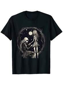 Nightmare Before Christmas - Jack Sally Zero T-Shirt For Men Clothing  Tees Unisex Summer Short Sleeve - 黑色 - 查看 1