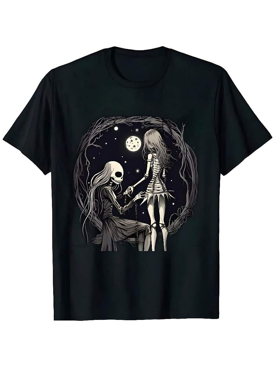 Nightmare Before Christmas - Jack Sally Zero T-Shirt For Men Clothing  Tees Unisex Summer Short Sleeve - 黑色 - 查看 1
