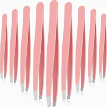 12件套眉毛镊子套装，不锈钢斜口镊子，用于面部脱毛 - 粉色 - 查看 7