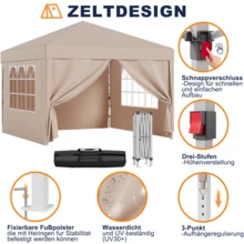DEVOKO 3x3m Folding Pavilion With 4 Removable Side Panels, Foldable Garden Tent, Waterproof And Stable, Height Adjustable Party Tent, UV Protection 50+, For Camping - Beige Mit Seitenwänden - View 3