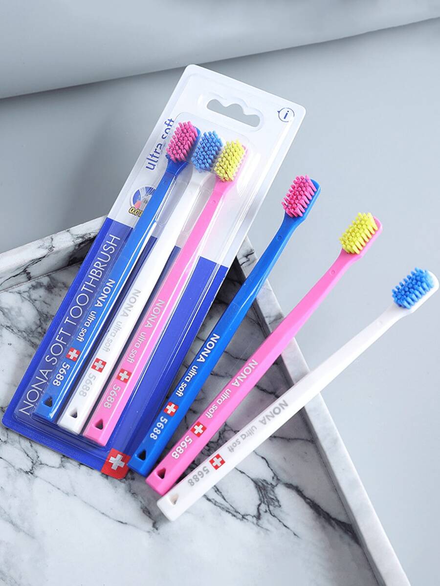 3pcs Swiss Colorful Random Super Soft Toothbrushes, Small Brush Head, Polypropylene Bristles, Odorless Design, Gum Protection, Suitable For Adults - Unisex Manual Toothbrush Set
