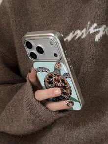 2026新款电镀树脂银边韩版独特简约清新海龟图案优雅手机壳，适用于苹果17/16/15/14/13/12/11英寸机型 - 彩色 - 查看 3