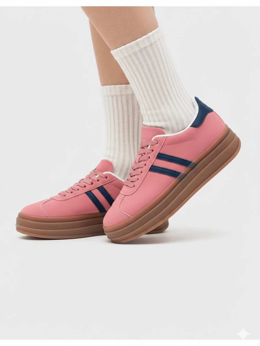 Women's Sneakers, Retro Style Women's Sports Sneakers - Pink - View 1