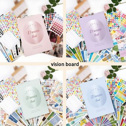 2026愿景板制作套装，愿景海报装饰，2026愿景板DIY，欧美热销，2026计划本，生活元素卡片和字母贴纸可用于制作计划、日记、愿景板。套装包含：1个愿景板、270张双面卡片、3张黑色字母贴纸、3张彩色字母贴纸、2张标签贴纸、2张图标贴纸、18张空白卡片、2个透明照片角贴。适用于剪贴簿、学习用品、办公用品、开斋节礼物、个性化礼物、母亲节礼物。