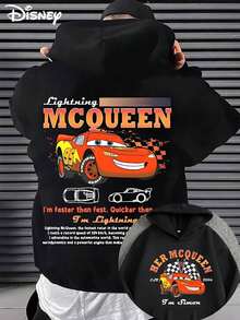 Disney MCOUEEN  Printed Heavyweight Long-Sleeved Hooded Sweatshirt, Perfect For Autumn And Winter, Versatile And Casual, Suitable For Any Occasion - màu đen - Xem 1