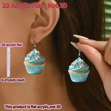 一对独特的2D扁平亚克力钻石蛋糕图案耳环，现代简约风格，适合日常休闲、派对、圣诞节/感恩节、音乐节等场合佩戴。 - 蛋糕 - 查看 6