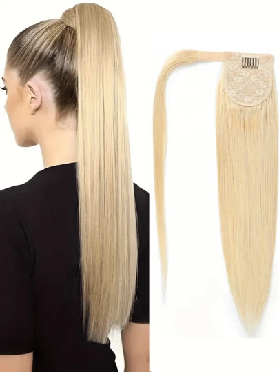 Tóc đuôi ngựa dán ma thuật, tóc thẳng, tóc nối tự nhiên, dễ đeo, phù hợp cho nhiều bữa tiệc hoặc sử dụng hàng ngày. #613, #1B, nhiều màu sắc để lựa chọn, hoàn hảo cho nhiều hoạt động, phù hợp cho phụ nữ mọi sắc tộc.