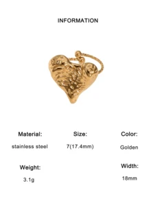 1pc Fashionable INS Minimalist Unique Design Cute Plated Stainless Steel Hammered Heart-Shaped Open Ring, Suitable For Women's Daily, Party, And Date Wear - Multicolor - View 7