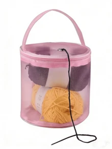 1 Peça Bolsa de Armazenamento de Crochê Multiuso de Grande Capacidade - Organizador Portátil Oco com Alça e Cordão, Design Cilíndrico Economizador de Espaço Bolsa de Armazenamento para Viagem - Multicolorido - Visão 5
