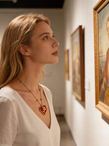 Dây chuyền mặt dây chuyền bằng thép không gỉ VceTd dành cho nữ, mặt dây chuyền hình trái tim bất đối xứng với thiết kế hoa hồng, thích hợp để đeo hàng ngày, đi làm, dự tiệc, hẹn hò, hoặc làm quà tặng cho người thân yêu hoặc bạn bè nữ. - Vàng - Xem 3