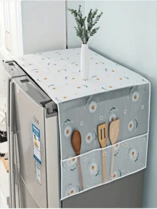1pc INS Style Multifunctional Refrigerator Dust Cover With Pocket - 60x180cm/55x130cm, Suitable For Single/Double Door Refrigerator, Oil/Water Resistant PET Fabric, Kitchen/Home Decor Storage, Spring To Summer, Floral - Multicolor - View 13