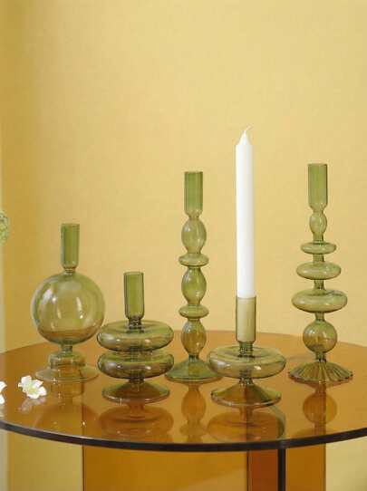 1 Piece Green Transparent Glass Candlestick, Glass Candle Holders For Table Centerpiece, Taper Candle Stand, Modern Style Candle Holder For Dining Table Centerpiece, Wedding, Party, And Home Decor, Room Decor,