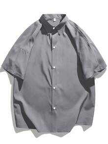 Men's Business Commuting Short Sleeved Shirt, Loose And Versatile, Summer Button Thin Lightweight Top - Dark Grey - View 2