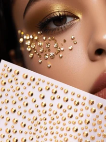 2 piezas de pegatinas de gemas brillantes doradas para la cara, pegatinas de cristales para maquillaje de fiesta rave, joyas para ojos y cara estilo Y2K para festivales de música, regalo del Día de San Valentín - Multicolor - Ver 4