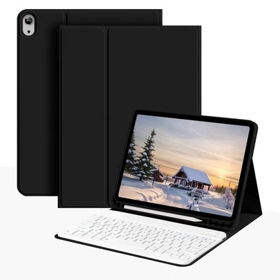 Detachable Wireless Bluetooth Keyboard (150mAh) With Pen Slot Protective Case Compatible With Samsung Galaxy Tab, , Pad SE (Black)