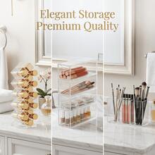 3 PiecesClear Makeup Organizer Set: Dustproof Drawer Box, Easy-Grab Brush Holder & See-Through Lipstick Rack – Clean Girl Vanity Essentials 2026 - Multicolor - View 6