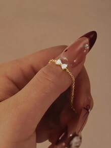 1 pieza Pulsera de cadena con conector de lazo de circonita cúbica de plata de ley 925, joya exquisita como regalo, adecuada para uso diario, fiestas y bodas de mujeres - Dorado - Ver 3