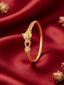 5件套 - 高级镀金手镯套装，铜雕手镯+镶嵌绿色锆石的不锈钢底座，精致细节彰显品味，提升整体着装质感 - 金色 - 查看 7