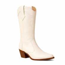 Women's Western Texan Country Rodeo Boots, High Top, Elongated Toe. - Blanco - Ver 2